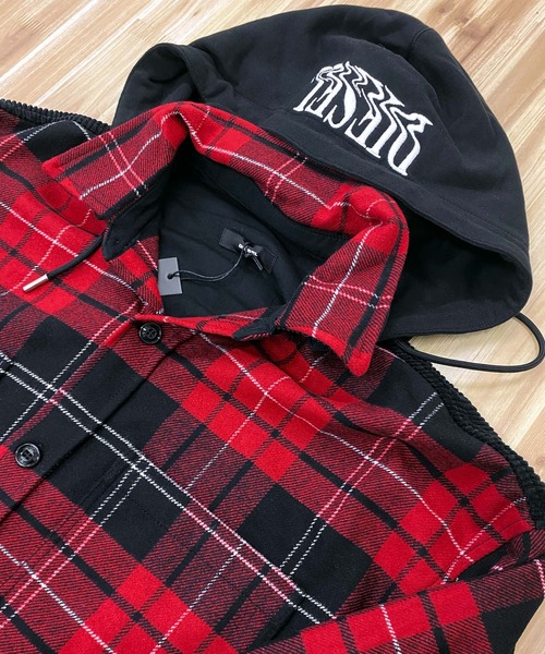 DIESEL（ディーゼル）の「ウールファブリックオーバーチェックシャツジャケット「S-TARO-HOOD」（ミリタリージャケット・メンズ・レッド・L）」の7枚目の写真