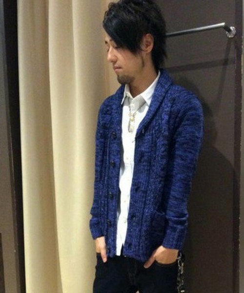 VENCEEXCHANGE(ヴァンスエクスチェンジ)の「アクリルポリプロピレンケーブルアミショールカーディガン(カーディガン/ボレロ・メンズ・シルバー/レッド/ロイヤルブルー・SMALL/LARGE/MEDIUM)」の2枚目の写真