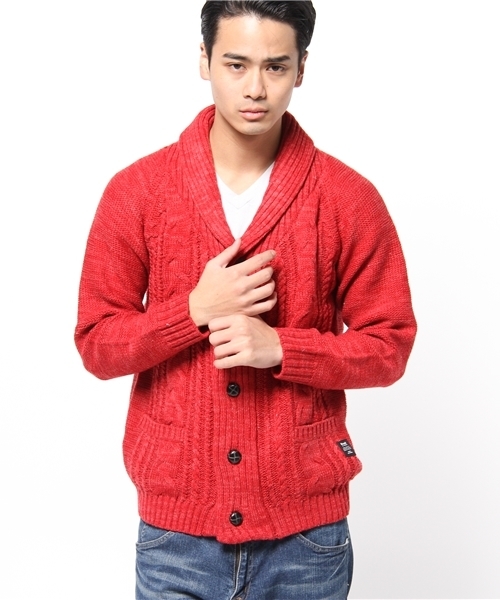 VENCEEXCHANGE(ヴァンスエクスチェンジ)の「アクリルポリプロピレンケーブルアミショールカーディガン(カーディガン/ボレロ・メンズ・シルバー/レッド/ロイヤルブルー・SMALL/LARGE/MEDIUM)」の3枚目の写真