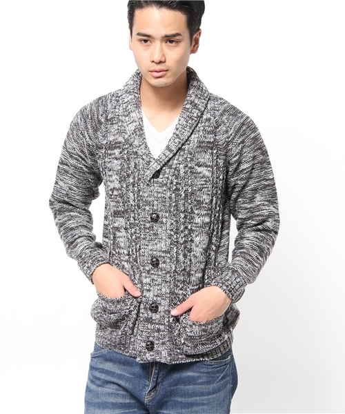 VENCEEXCHANGE(ヴァンスエクスチェンジ)の「アクリルポリプロピレンケーブルアミショールカーディガン(カーディガン/ボレロ・メンズ・シルバー/レッド/ロイヤルブルー・SMALL/LARGE/MEDIUM)」の1枚目の写真