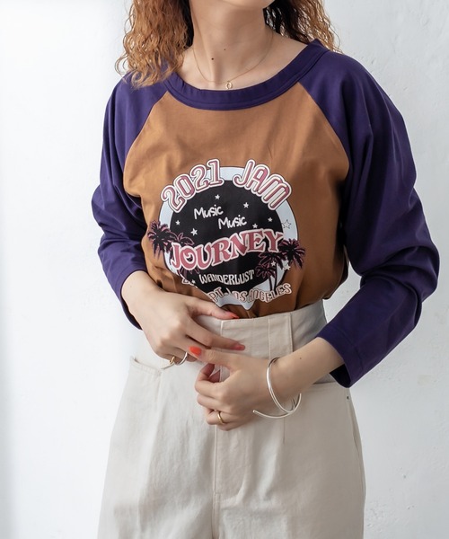 mystic(ミスティック)の「ラグランプリントTシャツ(Tシャツ/カットソー・レディース・グレー/キャメル/ベージュ・FREE)」の3枚目の写真
