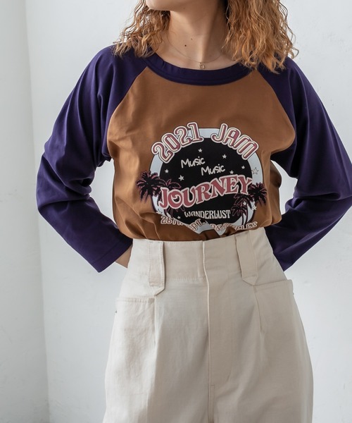 mystic(ミスティック)の「ラグランプリントTシャツ(Tシャツ/カットソー・レディース・グレー/キャメル/ベージュ・FREE)」の19枚目の写真