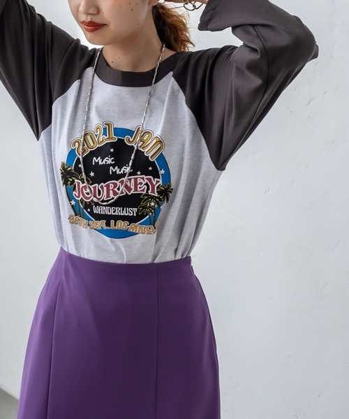 mystic(ミスティック)の「ラグランプリントTシャツ(Tシャツ/カットソー・レディース・グレー/キャメル/ベージュ・FREE)」の9枚目の写真