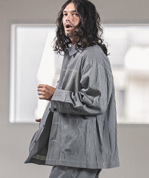 CAMBIO（カンビオ）の「mj8159-Remake Like American Casual Coverall Jacket ジャケット（カバーオール・メンズ・ブルー系その他/ストライプ・S/M/L）」の3枚目の写真