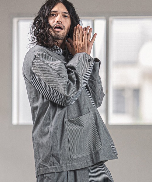 CAMBIO（カンビオ）の「mj8159-Remake Like American Casual Coverall Jacket ジャケット（カバーオール・メンズ・ブルー系その他/ストライプ・S/M/L）」の4枚目の写真