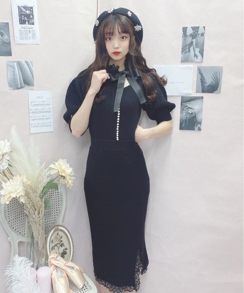 Swankiss（スワンキス）の「HB vintage tight knitO/P（ワンピース・レディース・ピンク/ブラック/グレー・FREE）」の2枚目の写真