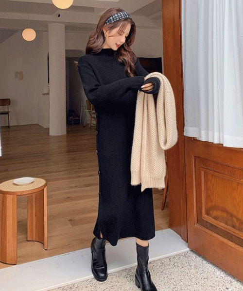 新品タグ付きNOBLE1.9万円リブニットサイドボタンワンピース ブラック 新品タグ付きNOBLE1.9万円リブニットサイドボタンワンピース