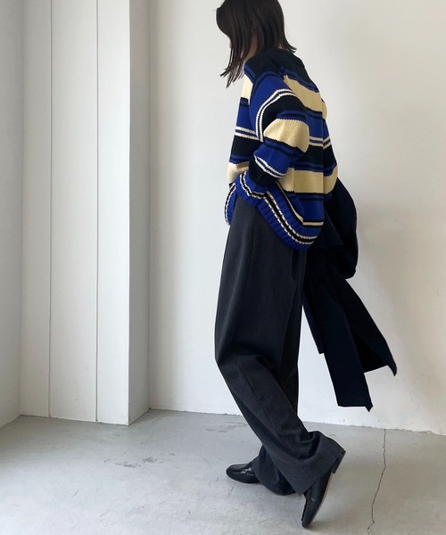 CANAL JEAN(キャナルジーン)の「RED CHOP WORKS(レッドチョップワークス) マルチボーダークルーニット(ニット/セーター・レディース・パープル/ブルー・38)」の6枚目の写真