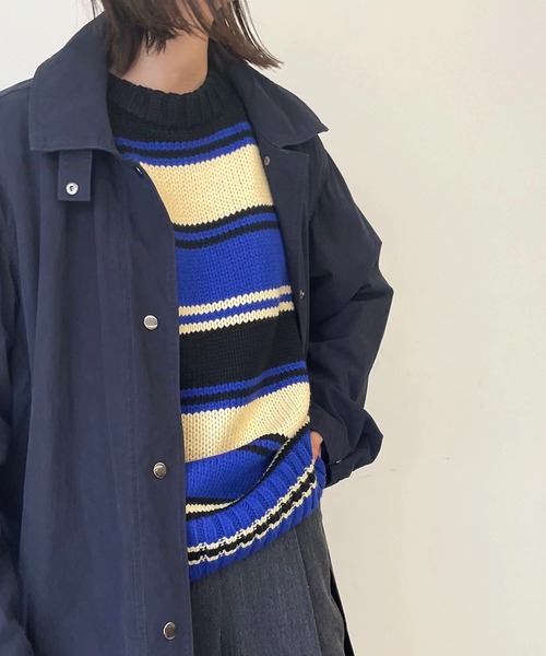 CANAL JEAN(キャナルジーン)の「RED CHOP WORKS(レッドチョップワークス) マルチボーダークルーニット(ニット/セーター・レディース・パープル/ブルー・38)」の7枚目の写真