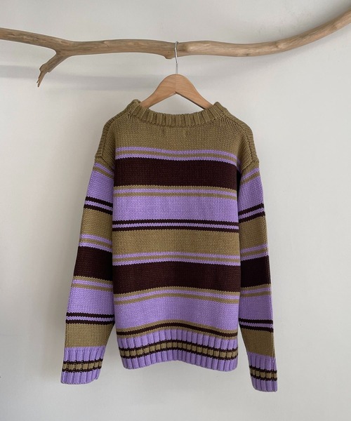 CANAL JEAN(キャナルジーン)の「RED CHOP WORKS(レッドチョップワークス) マルチボーダークルーニット(ニット/セーター・レディース・パープル/ブルー・38)」の13枚目の写真