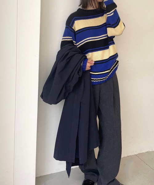 CANAL JEAN(キャナルジーン)の「RED CHOP WORKS(レッドチョップワークス) マルチボーダークルーニット(ニット/セーター・レディース・パープル/ブルー・38)」の4枚目の写真