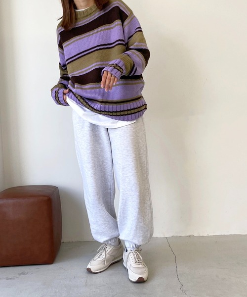 CANAL JEAN(キャナルジーン)の「RED CHOP WORKS(レッドチョップワークス) マルチボーダークルーニット(ニット/セーター・レディース・パープル/ブルー・38)」の8枚目の写真