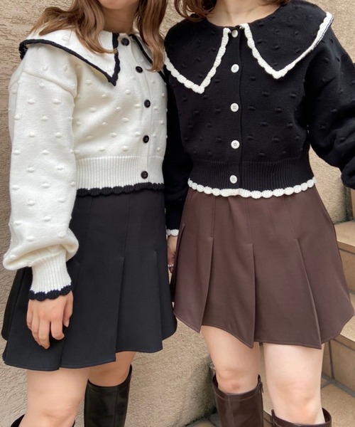 one after another NICE CLAUP(ワンアフターアナザーナイスクラップ)の「ポンポン三角衿ニットカーディガン(カーディガン/ボレロ・レディース・ブラック/グレー/オフホワイト・FREE)」の9枚目の写真