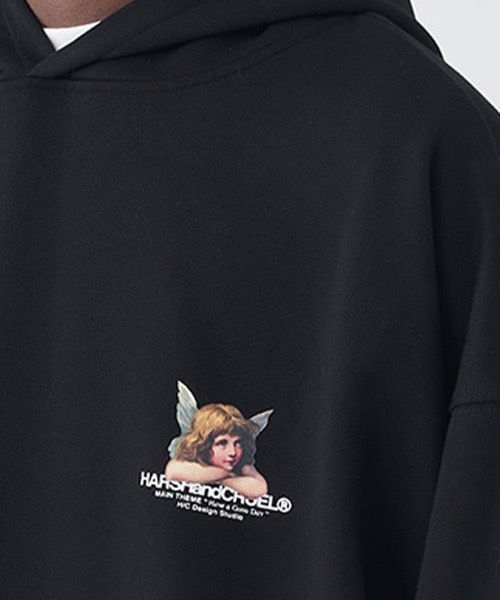HARSH AND CRUEL（ハーシュアンドクルーエル）の「【Harsh and Cruel】Angel Graphic Loose Hoodie HC21S42（パーカー・メンズ・ホワイト/ブラック・M/L）」の4枚目の写真