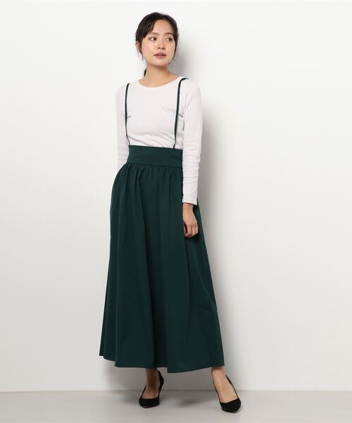 KOBE LETTUCE（コウベレタス）の「ストラップジャンパースカート[M3440]（ジャンパースカート・レディース・ブラック系その他/グリーン系その他/ダークグリーン/ブラック・FREE）」の4枚目の写真