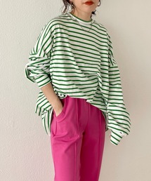 wee9s | loose silhouette over size border tee /  ルーズシルエットオーバーサイズボーダーロングスリーブティー(Tシャツ/カットソー)