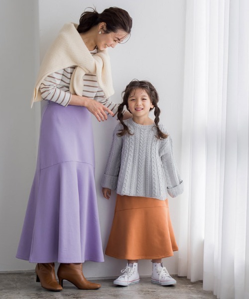 lulpini（ルルピー二）の「kids　裏起毛マーメイドスカート（スカート・キッズ・オフホワイト/オレンジ/ラベンダー・S/M/L）」の3枚目の写真