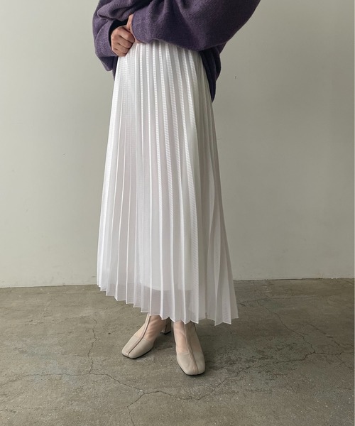 210nouve（トゥージュヌーブ）の「シアーギンガムチェックプリーツスカート（スカート・レディース・ホワイト/ブラック/グリーン・FREE）」の2枚目の写真