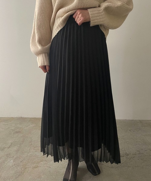 210nouve（トゥージュヌーブ）の「シアーギンガムチェックプリーツスカート（スカート・レディース・ホワイト/ブラック/グリーン・FREE）」の3枚目の写真