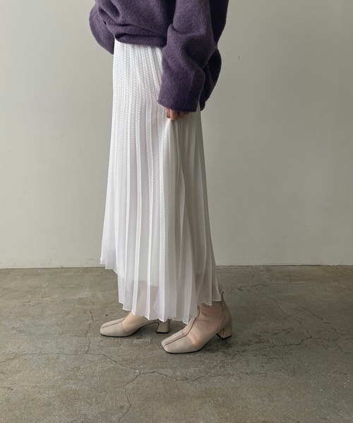 210nouve（トゥージュヌーブ）の「シアーギンガムチェックプリーツスカート（スカート・レディース・ホワイト/ブラック/グリーン・FREE）」の6枚目の写真