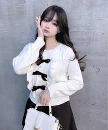 titty＆Co. PETIT by poyo | 【ファッションインフルエンサーPOYO×titty&Co.PETIT】リボンフリルカーデトップス(ニット/セーター)