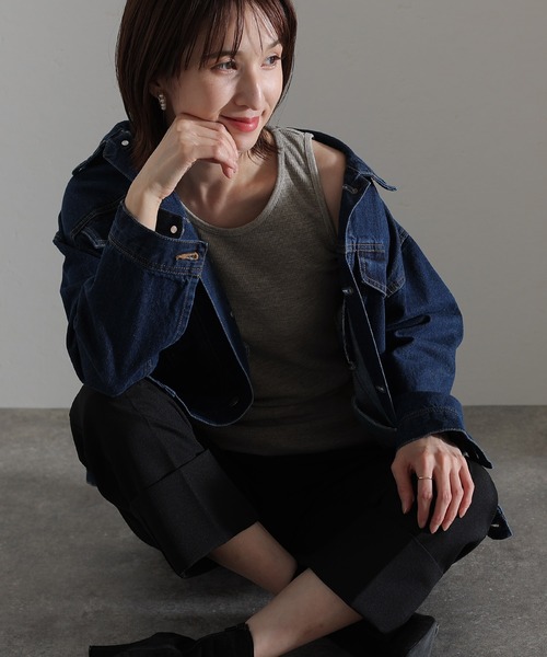 ElegChic（エレグシック）の「ワッフルタンクトップ（タンクトップ・レディース・ホワイト/ブラック/ネイビー/カーキ/杢グレー・3L/M/L/4L/XL）」の4枚目の写真