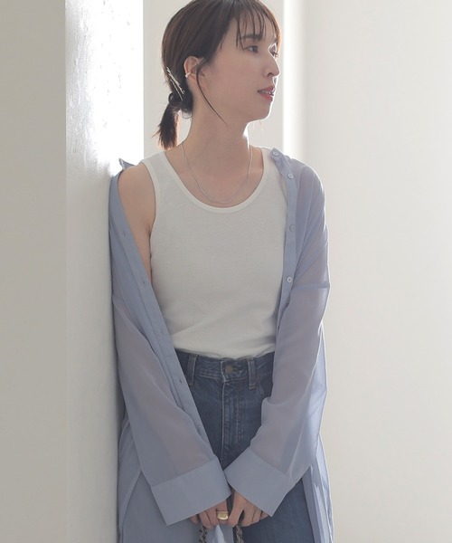 ElegChic（エレグシック）の「ワッフルタンクトップ（タンクトップ・レディース・ホワイト/ブラック/ネイビー/カーキ/杢グレー・3L/M/L/4L/XL）」の2枚目の写真