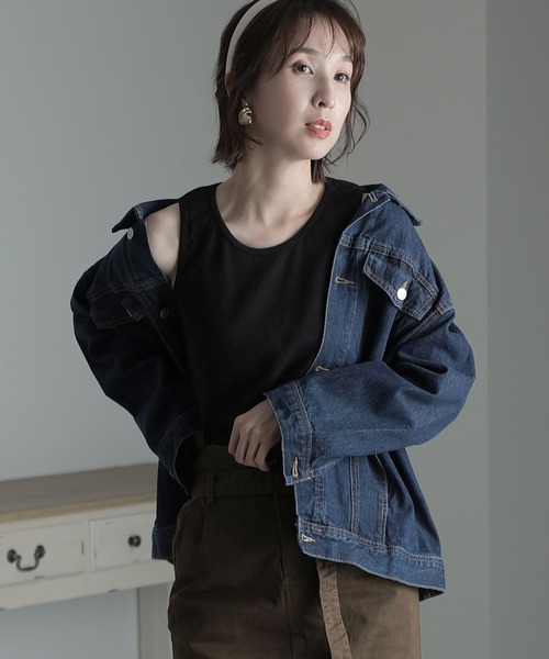 ElegChic（エレグシック）の「ワッフルタンクトップ（タンクトップ・レディース・ホワイト/ブラック/ネイビー/カーキ/杢グレー・3L/M/L/4L/XL）」の6枚目の写真