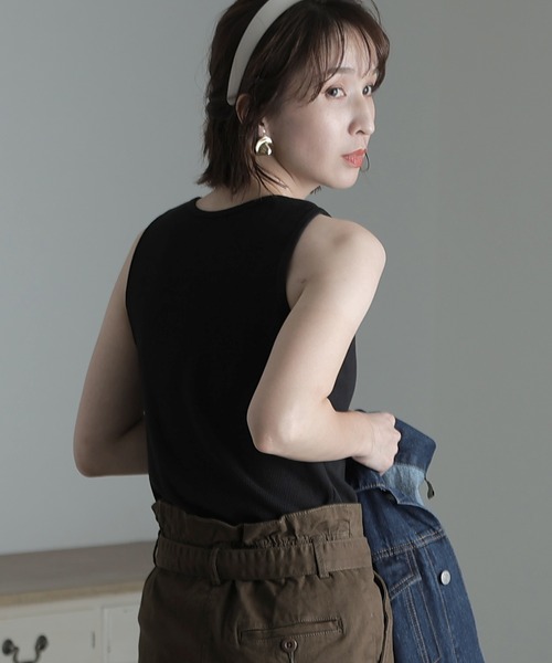 ElegChic（エレグシック）の「ワッフルタンクトップ（タンクトップ・レディース・ホワイト/ブラック/ネイビー/カーキ/杢グレー・3L/M/L/4L/XL）」の8枚目の写真