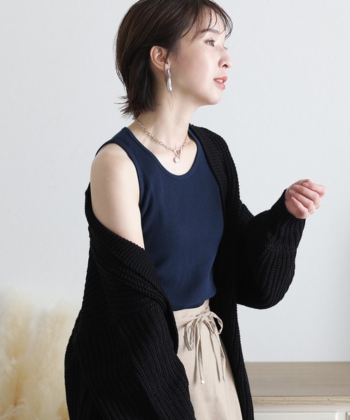 ElegChic（エレグシック）の「ワッフルタンクトップ（タンクトップ・レディース・ホワイト/ブラック/ネイビー/カーキ/杢グレー・3L/M/L/4L/XL）」の11枚目の写真