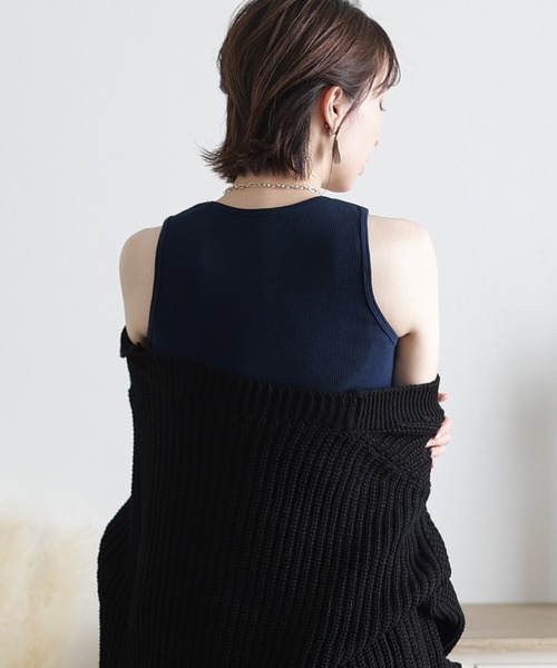 ElegChic（エレグシック）の「ワッフルタンクトップ（タンクトップ・レディース・ホワイト/ブラック/ネイビー/カーキ/杢グレー・3L/M/L/4L/XL）」の12枚目の写真