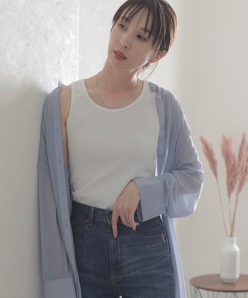 ElegChic（エレグシック）の「ワッフルタンクトップ（タンクトップ・レディース・ホワイト/ブラック/ネイビー/カーキ/杢グレー・3L/M/L/4L/XL）」の17枚目の写真