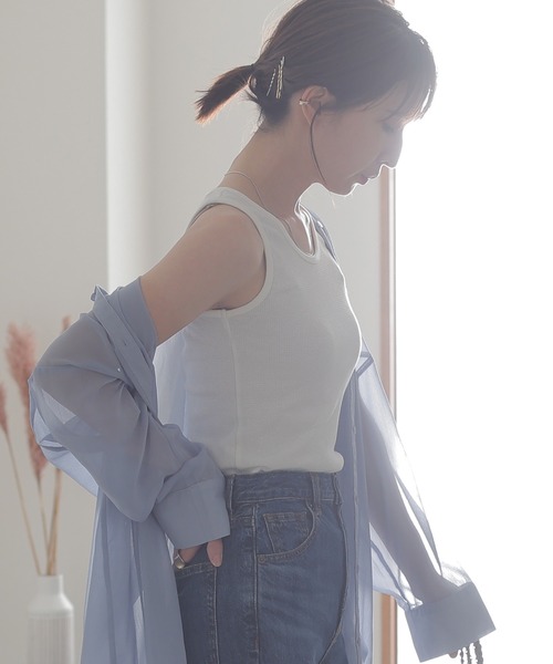 ElegChic（エレグシック）の「ワッフルタンクトップ（タンクトップ・レディース・ホワイト/ブラック/ネイビー/カーキ/杢グレー・3L/M/L/4L/XL）」の18枚目の写真