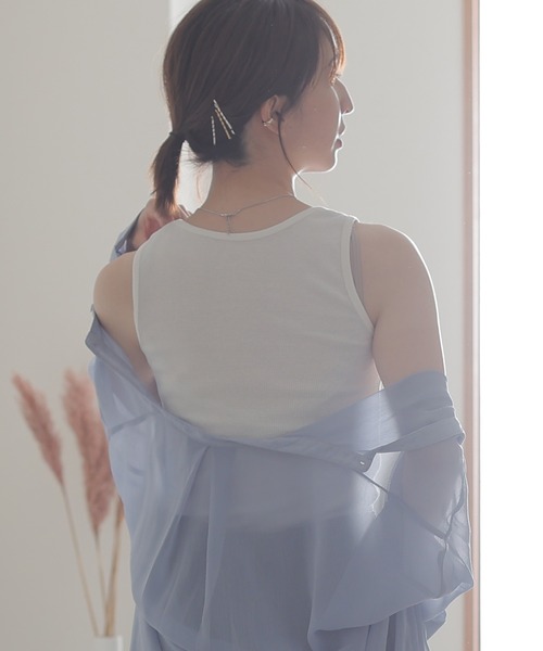 ElegChic（エレグシック）の「ワッフルタンクトップ（タンクトップ・レディース・ホワイト/ブラック/ネイビー/カーキ/杢グレー・3L/M/L/4L/XL）」の19枚目の写真