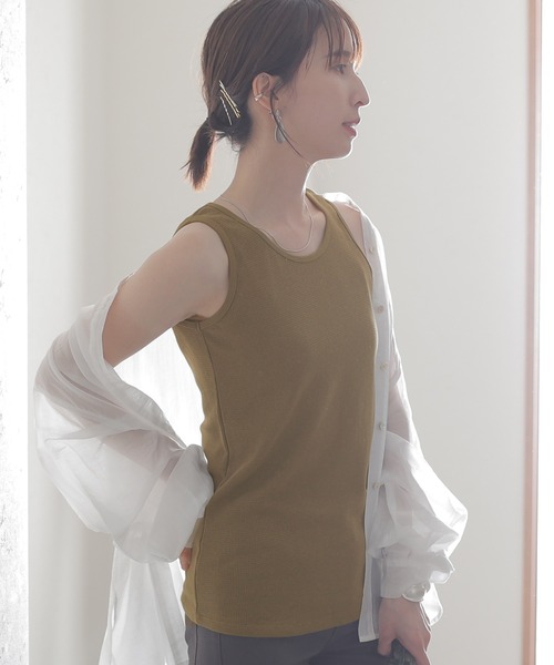 ElegChic（エレグシック）の「ワッフルタンクトップ（タンクトップ・レディース・ホワイト/ブラック/ネイビー/カーキ/杢グレー・3L/M/L/4L/XL）」の22枚目の写真