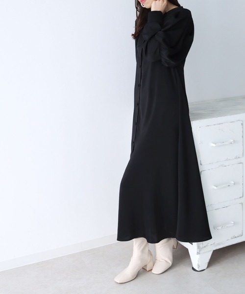 HER CLOSET（ハークローゼット）の「【TWENTY THREE】パフスリーブサテンロングワンピース（ワンピース・レディース・ブラック/ベージュ/ミント・FREE）」の14枚目の写真