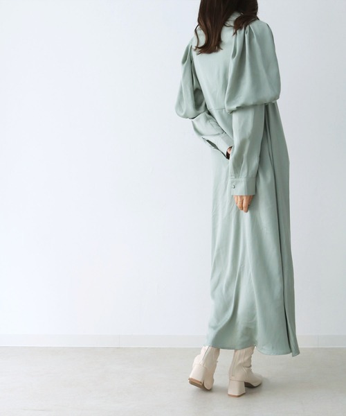 HER CLOSET（ハークローゼット）の「【TWENTY THREE】パフスリーブサテンロングワンピース（ワンピース・レディース・ブラック/ベージュ/ミント・FREE）」の11枚目の写真