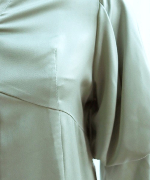 HER CLOSET（ハークローゼット）の「【TWENTY THREE】パフスリーブサテンロングワンピース（ワンピース・レディース・ブラック/ベージュ/ミント・FREE）」の22枚目の写真