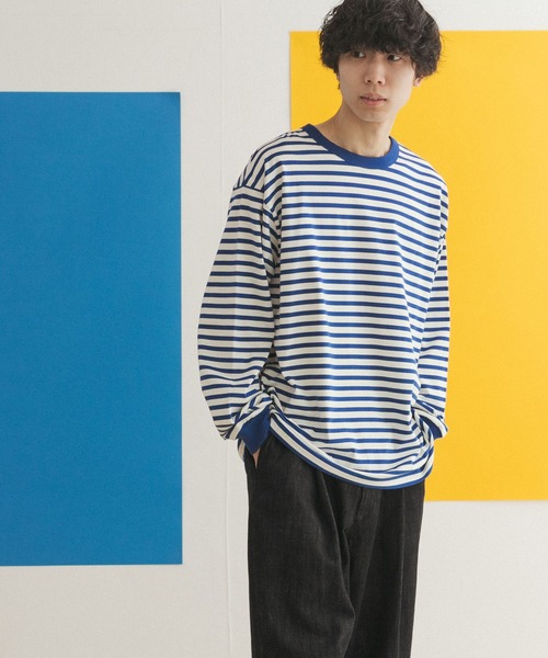 FORK&SPOON（フォークアンドスプーン）の「『ユニセックス』FORK&SPOON　ボーダーロングスリーブTシャツ（Tシャツ/カットソー・メンズ・グレー系その他/ブルー系その他/イエロー系その他・4/3/5）」の4枚目の写真