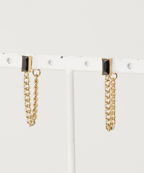 9ban(キューバン)の「【9ban】キューバン/ Black Rectangle pierce(ピアス(両耳用)・レディース・ゴールド・FREE)」の6枚目の写真