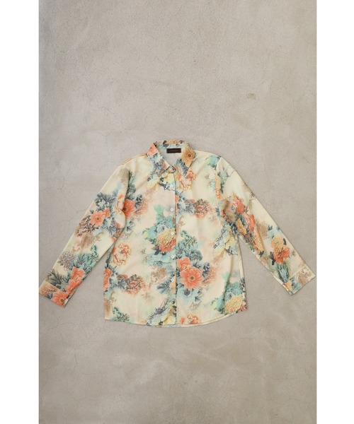 鮮やかカラフル水彩柄シャツ 返品交換送料無料 トップス ブラウス シャツ シアー感 薄手 ホワイト ブルー ピンク  カラフル  長袖 ゆったり シンプル ポケット 楽天市場】リネン 花柄 ブラウス【一目惚れ水彩花リネンブラウス