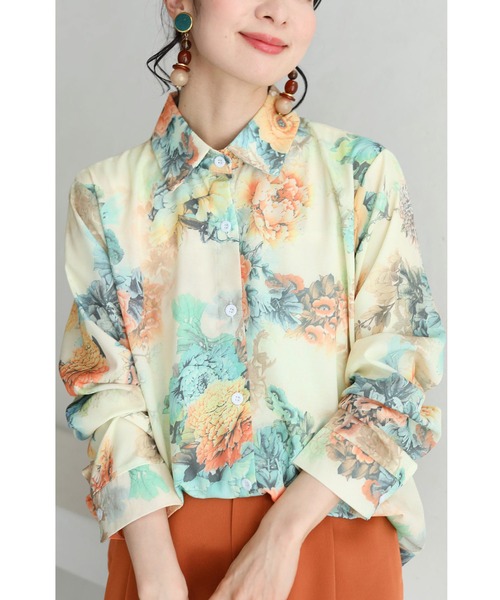 cawaii(カワイイ)の「色鮮やかに優しく描く水彩花シャツトップス(シャツ/ブラウス・レディース・イエロー・FREE)」の14枚目の写真