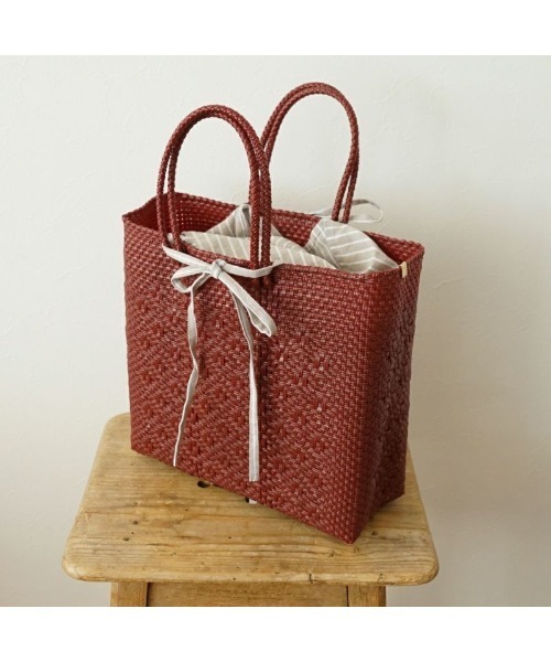 Letra(レトラ)の「オリジナルバッグインバッグ リネンミックス ストライプ ベージュ ミディアム(かごバッグ・レディース・ベージュ・MEDIUM)」の9枚目の写真