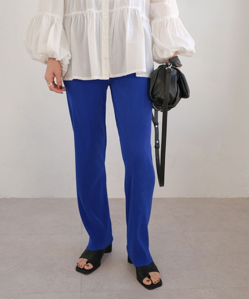 ＡＮＤＪ（アンドジェイ）の「カットオフハイウエストプリーツストレートパンツ（その他パンツ・レディース・アイボリー/ブラック/グリーン/パープル/ブルー/ライム/オレンジ/テラコッタ/モスグリーン/マスタード・M）」の7枚目の写真