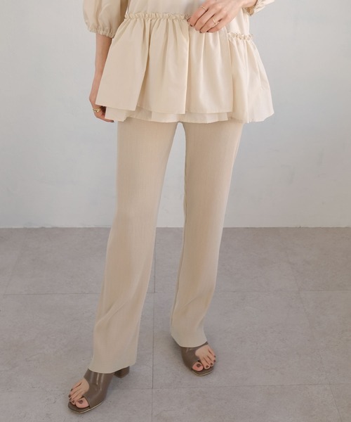 ＡＮＤＪ（アンドジェイ）の「カットオフハイウエストプリーツストレートパンツ（その他パンツ・レディース・アイボリー/ブラック/グリーン/パープル/ブルー/ライム/オレンジ/テラコッタ/モスグリーン/マスタード・M）」の2枚目の写真