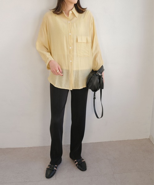 ＡＮＤＪ（アンドジェイ）の「カットオフハイウエストプリーツストレートパンツ（その他パンツ・レディース・アイボリー/ブラック/グリーン/パープル/ブルー/ライム/オレンジ/テラコッタ/モスグリーン/マスタード・M）」の19枚目の写真