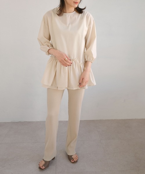 ＡＮＤＪ（アンドジェイ）の「カットオフハイウエストプリーツストレートパンツ（その他パンツ・レディース・アイボリー/ブラック/グリーン/パープル/ブルー/ライム/オレンジ/テラコッタ/モスグリーン/マスタード・M）」の11枚目の写真