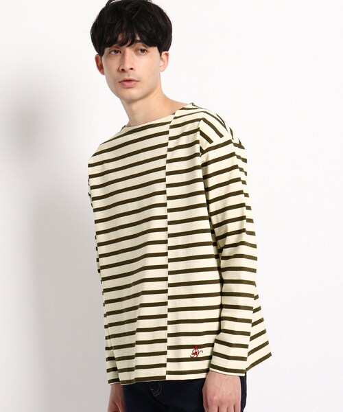 Dessin(デッサン)の「【洗える・日本製】切り替えボーダージャージ<M~L>(Tシャツ/カットソー・メンズ・カーキ系2/ブルー系2/ネイビー系2/チャコール/ネイビー系7・02/03)」の2枚目の写真