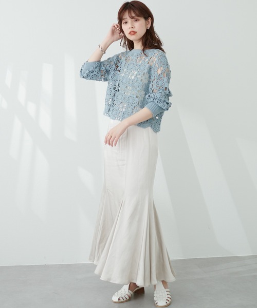 natural couture(ナチュラルクチュール)の「WEB限定/レトロなかぎ針2WAYショートカーディガン(カーディガン/ボレロ・レディース・オフホワイト/チャコールグレー/ベージュ/サックスブルー・FREE)」の6枚目の写真