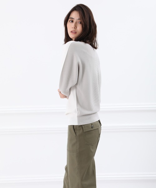 INED(イネド)の「ホールガーメント(R)カラーブロックニット《Cuoo》(ニット/セーター・レディース・サンドグレー/ブラウン/ネイビー・9号)」の2枚目の写真